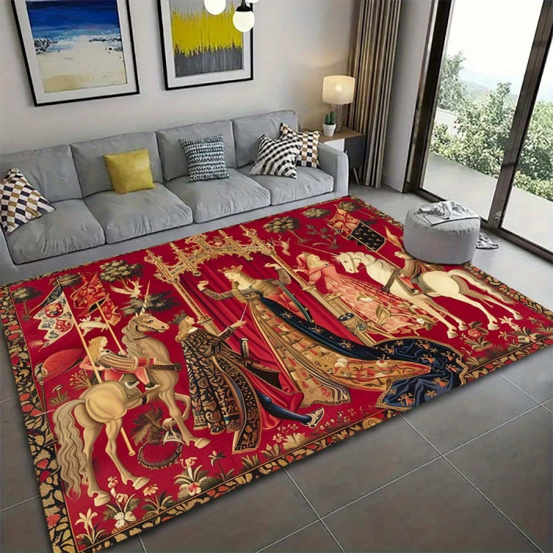 VIKAMA Medieval Unicorn Tapest - đánh giá và giá Hunting Outdoor Rug