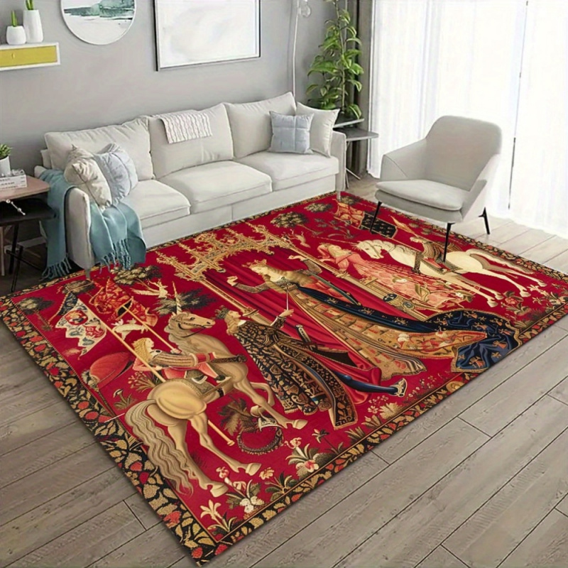 VIKAMA Medieval Unicorn Tapest - đánh giá và giá Hunting Outdoor Rug